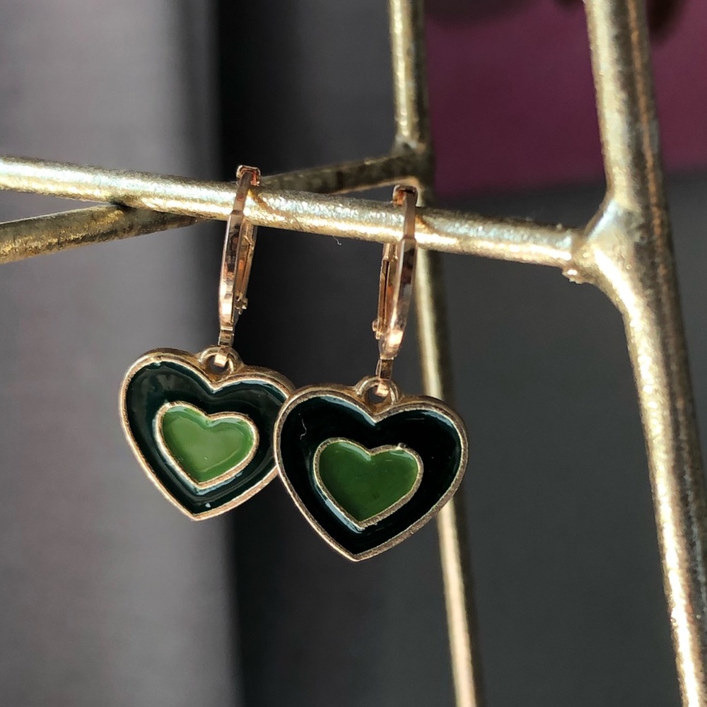 Green heart earrings